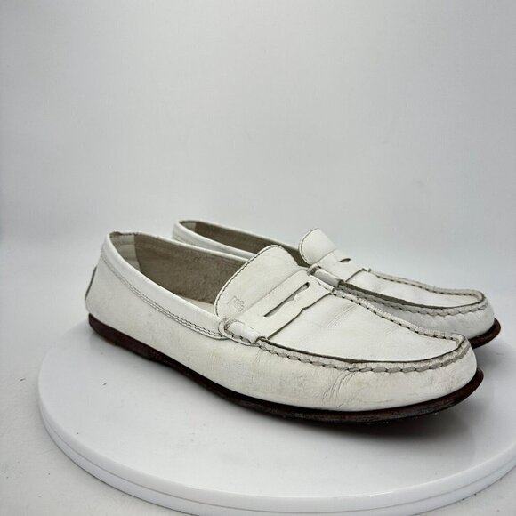 Tod's Penny Loafers White Leather Slip On Driving Flat Women Shoes Sz 7 EU 37 - Picture 4 of 13